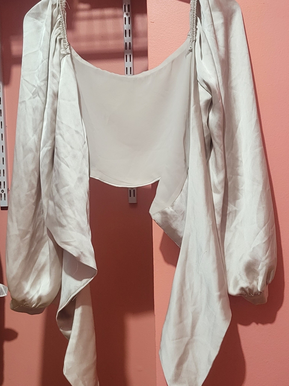 Ivory Satin Puff Sleeve Crop Top